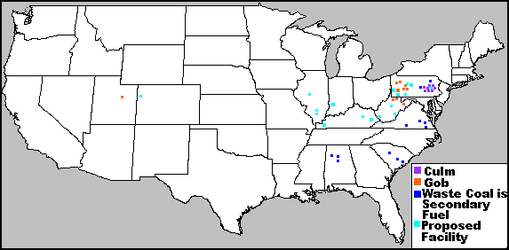 Map of Waste Coal plants in the U.S.